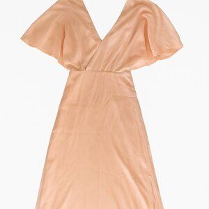 Charlotte Russe Women’s XS Peach Satin Maxi Dress Deep V Flutter Sleeves-A210